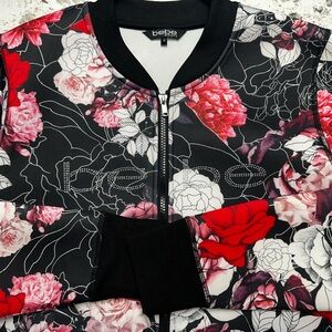 Bebe Women's Black and Red Floral Bomber Jacket